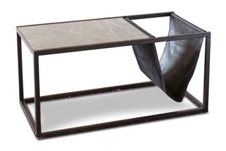 PIB Mesa de centro de metal negro y piedra