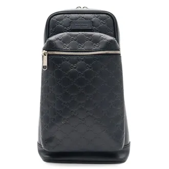 Gucci Guccissima Navy Leather Shoulder Bag Sling Bag (Pre-Owned)