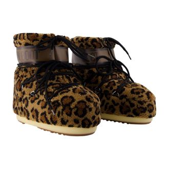 Moon Boot Womens Icon Low Ankle Boots - Moon Synthetic Leopard Print Brown Shoes Ankle-Boots