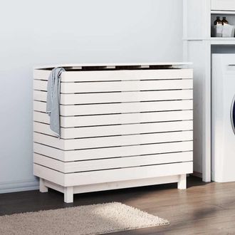vidaXL Vidaxl - Cesto Para La Ropa Sucia Madera Maciza Pino Blanco 88,5x44x76cm