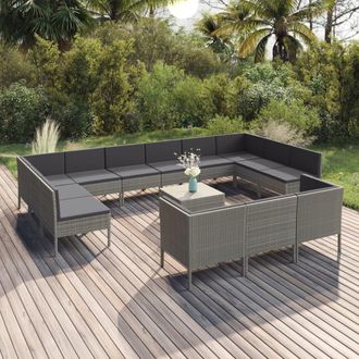 vidaXL Set De Muebles De Jard&iacute;n 14 Pzas Y Cojines Rat&aacute;n Sint&eacute;tico Gris Vidaxl
