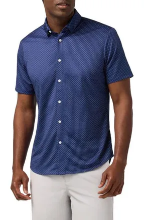 Mizzen+Main Halyard Trim Fit Dot Short Sleeve Performance Button-Up Shirt in Cobalt Dot at Nordstrom, Size Xx-Large