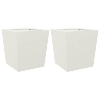 Berkfield Home Garden Planters White 2 pcs 50x50x50 cm Steel | Size: 50 x 50 x 50 cm