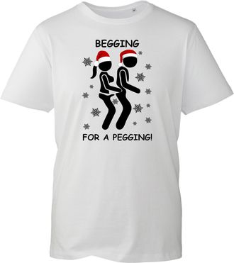 Generic Begging for a Pegging Tee, Funny Stag Do Christmas Shirt, Festive Joke Top for Holiday Nights, Novelty Xmas 2025 Gift UK (White, 2XL)