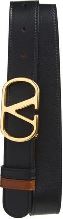 Valentino VLOGO Buckle Reversible Leather Belt in Black/camel at Nordstrom, Size 110