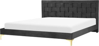 Beliani Cama Con Somier De Terciopelo Negro 180 X 200 Cm Cabecero Patas Limoux