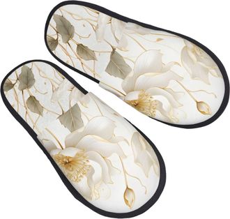 Generic House Slipper White Flower Flowers Breathable Womens Slippers Fluffy Warm Hotel Slippers Winter Family M