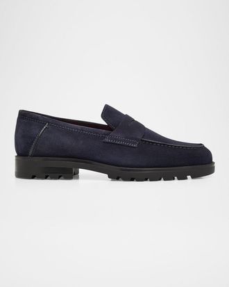 Santoni Men & apos;s Rock Suede Lug Sole Penny Loafers