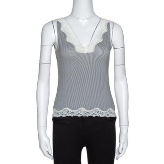 Joseph Monochrome Striped Knit Lace Trim Camisole Top