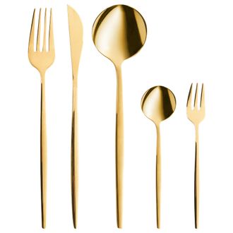 Beliani Cuberter&iacute;a Moderna Conjunto 30 Cubiertos Para 6 Personas Cuchillo Tenedor Cuchara Cucharilla Tenedor Para Postre Acero Inoxidable Dorado Rigatoni