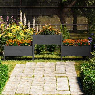 vidaXL Jardinera De Madera Maciza De Pino Gris 245,5x44x75 Cm Vidaxl