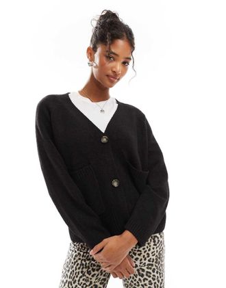 Vero Moda boxy knit cardigan with pockets in black