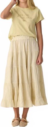 Rylee + Cru Ruffle Tiered Midi Skirt In Citron Stripe