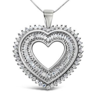 House of Brilliance Silver 1.0 Cttw Baguette and Round Diamond Heart Pendant Necklace in White at Nordstrom