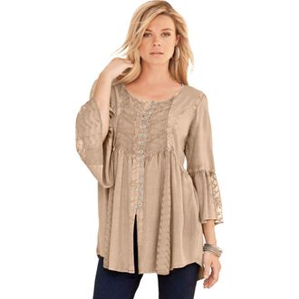 Roaman's Taylor Acid Wash Big Shirt in New Khaki at Nordstrom, Size 20