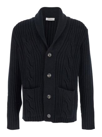 Kangra Cashmere Black Interwoven Knit Cardigan With Shawl Collar In Cashmere Man