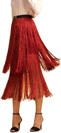 Moskada Teja Fringe Midi Rok - Maat 46 - Dames - Midirokken - Oranje - 2XL - Rokken