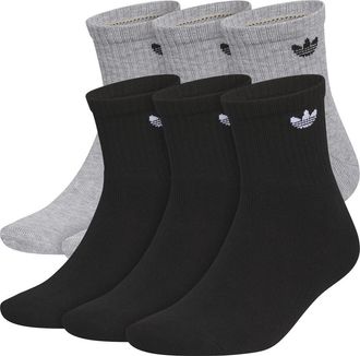 adidas Assorted 6-Pack Trefoil 2.0 Quarter Crew Socks in Heather Grey/Black/White at Nordstrom, Size Large