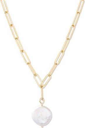 Brook & York Olive Mother-of-Pearl Pendant Paper Clip Chain Necklace in Gold at Nordstrom Rack