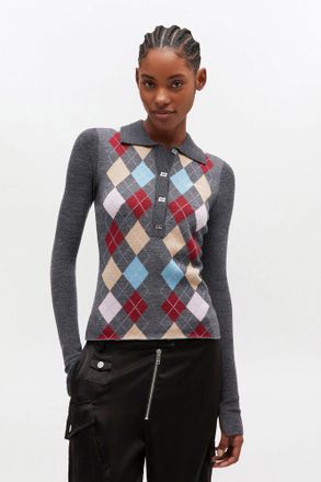 Ganni Grey Dark Knitted Polo Shirt - Size XS Merino Wool