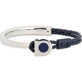 Ferragamo Mens Gancio Braided Leather Bracelet in 17 Pld/Navy at Nordstrom