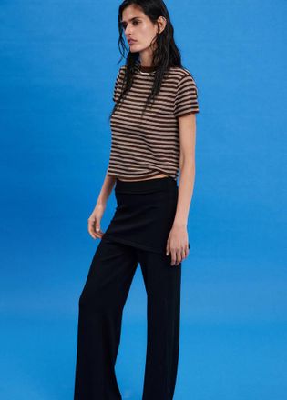 Mango Pullover a coste maniche corte cioccolato - Donna - XXS - MANGO