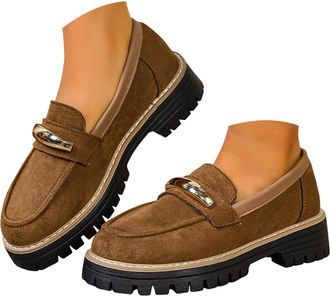 Generic Loafers for Women Platform Lug Sole Comfortable Slip On Business Casual Work Dress Shoes Fashion Round Toe Chunky Heel Suede Loafer Dressy Womens Low 