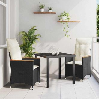 vidaXL Conjunto De Comedor De Jard&iacute;n Con Coj&iacute;n 3 Pcs Negro Polirat&aacute;n Vidaxl
