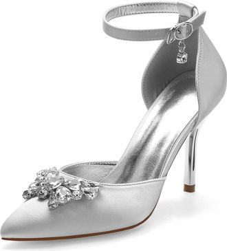 Miyoopark Wedding Shoes for Bride Ankle Strap Evening Pumps for Women M526 Silver UK 8.5