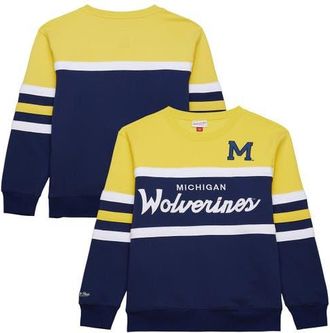 Mitchell & Ness Mens Mitchell & Ness Navy Michigan Wolverines Vintage Logo Head Coach Fleece Pullover Sweatshirt at Nordstrom, Size Xx-Large