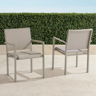 Frontgate Set of 2 Ibiza Dining Armchair in Aluminum - Matte White with White Sling - Frontgate