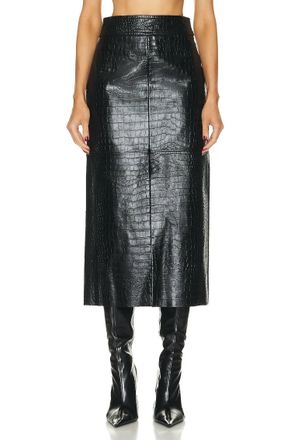 Helmut Lang Womens Embossed Leather Midi Skirt In Black