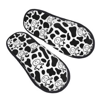 Generic Fuzzy Slippers Cow Print Furry Slippers Flat Warm House Shoes For Party Indoor Hotel L