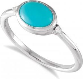 Allurez Oval Natural Cabochon Turquoise & Diamond Ring 14K White Gold (0.78ct)