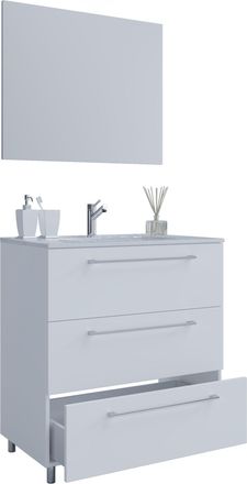 ebuy24 Ebuy24 - Vcm 3 Piezas Lavabo Lavabo Gabinete Inferior Ancho 80 Cm Muebles De Ba&ntilde;o Conjunto De Pie Con Tres Cajones Espejo Badinos (blanco)
