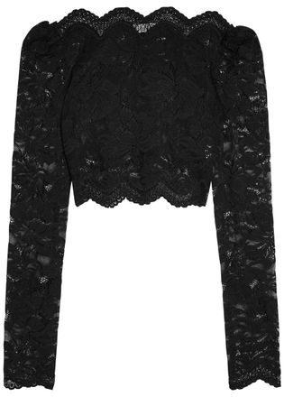 Paco Rabanne Floral Stretch-guipure Lace Crop top - Black - 38 (UK10 / S)