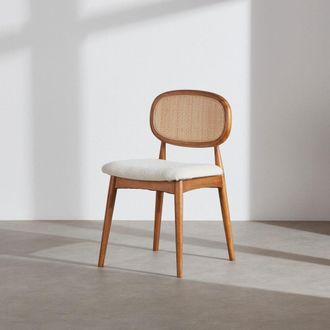 Maisons du monde Silla de madera de caucho oscura y rejilla de rat&aacute;n