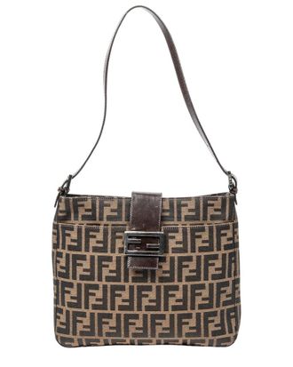 Fendi Brown Zucca Canvas Square Slip Pocket Shoulder Tote (Authentic Pre- Loved)