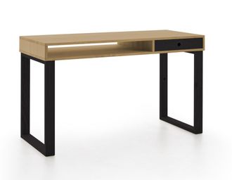 HOGAR 24 Escritorio de madera maciza natural, color encerado y negro