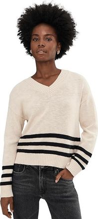 Sanctuary Classic V-neck Sweater Womens Sweater Light Oat W/ Black : LG (US 10-12), Cotton