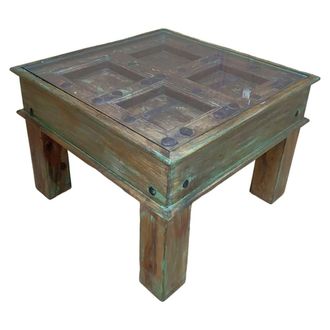 Wanderlust Deco Mesa de centro de madera artesanal 62x67x45h cm