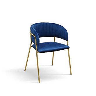 Konte Design Lote de 2 sillas en tejido efecto terciopelo azul, estructura dorada
