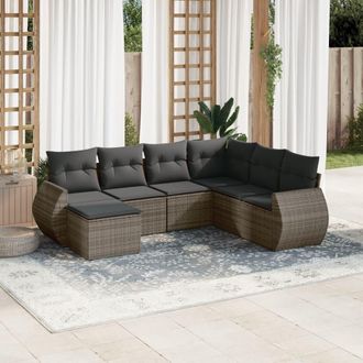vidaXL Vidaxl - Set De Sof&aacute;s De Jard&iacute;n 7 Piezas Con Cojines Rat&aacute;n Pe Gris