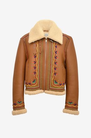 Monoki Kurzer Mantel aus besticktem Lammfell Maverick