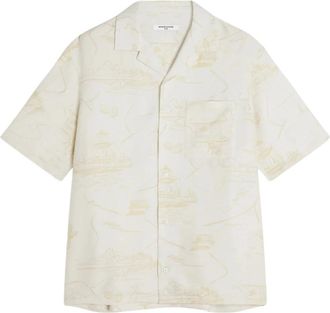 Maison Kitsun&eacute; Parisian Map Resort Shirt - Heren - Korte mouwen Overhemden - Beige - S - Overhemden