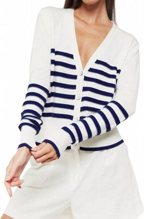 Brodie Brynn Breton Stripe Cardigan In Ice Water