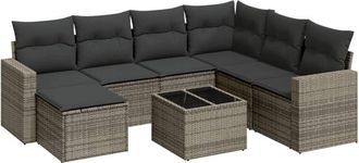 vidaXL Vidaxl - Set De Sof&aacute;s De Jard&iacute;n 8 Pzas Y Cojines Rat&aacute;n Sint&eacute;tico Gris