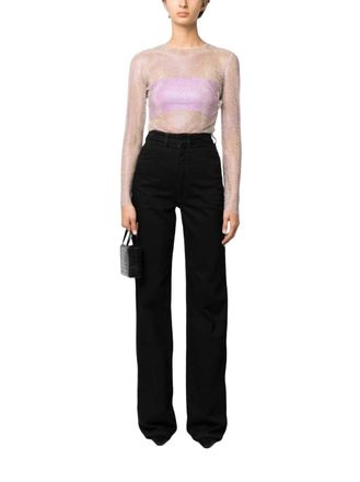 Giuseppe Di Morabito Rhinestone Embroidered Mesh Top In Lilac Pink