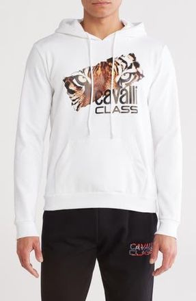 Cavalli Cotton Logo Graphic Hoodie in White at Nordstrom Rack, Size Medium