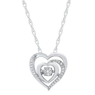 MAX + STONE 925 Sterling Silver Natural Heartbeats Diamond Heart Pendant Necklace 1/8 Carat